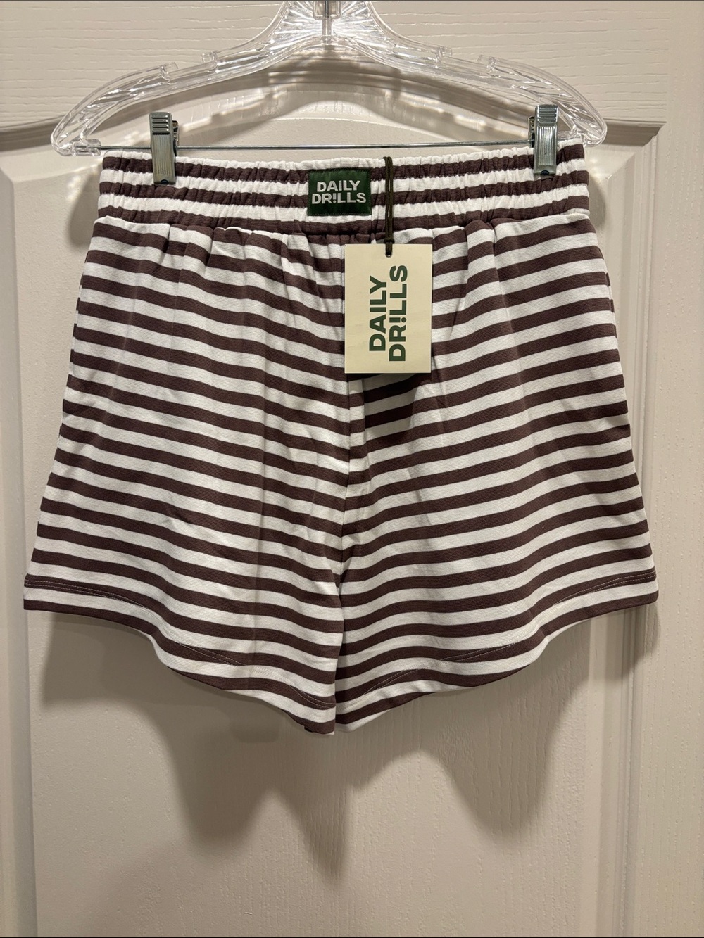 Daily Drills Mocha & White Striped Elastic-Waist Athletic Shorts
